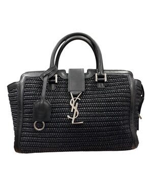 Saint Laurent Black Raffia & Leather Baby Downtown Cabas Bag Silver YSL Handbag